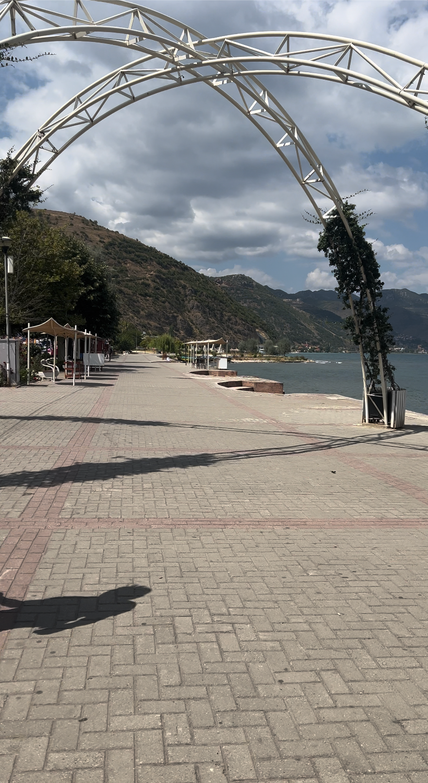 The pedestrian promenade along the Pogradec waterfront on Lake Ohrid, Albania