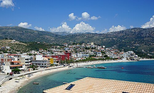 Panoramic view over Himara and the Ionian Sea, Albanian Riviera
