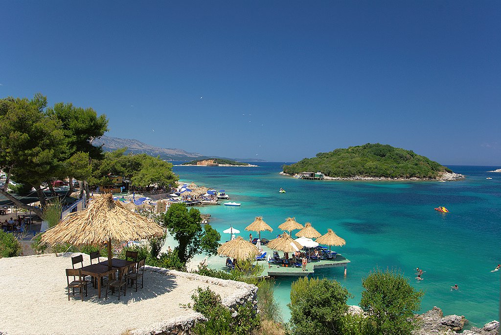 Ksamil beach, Albania — turquoise water and island views